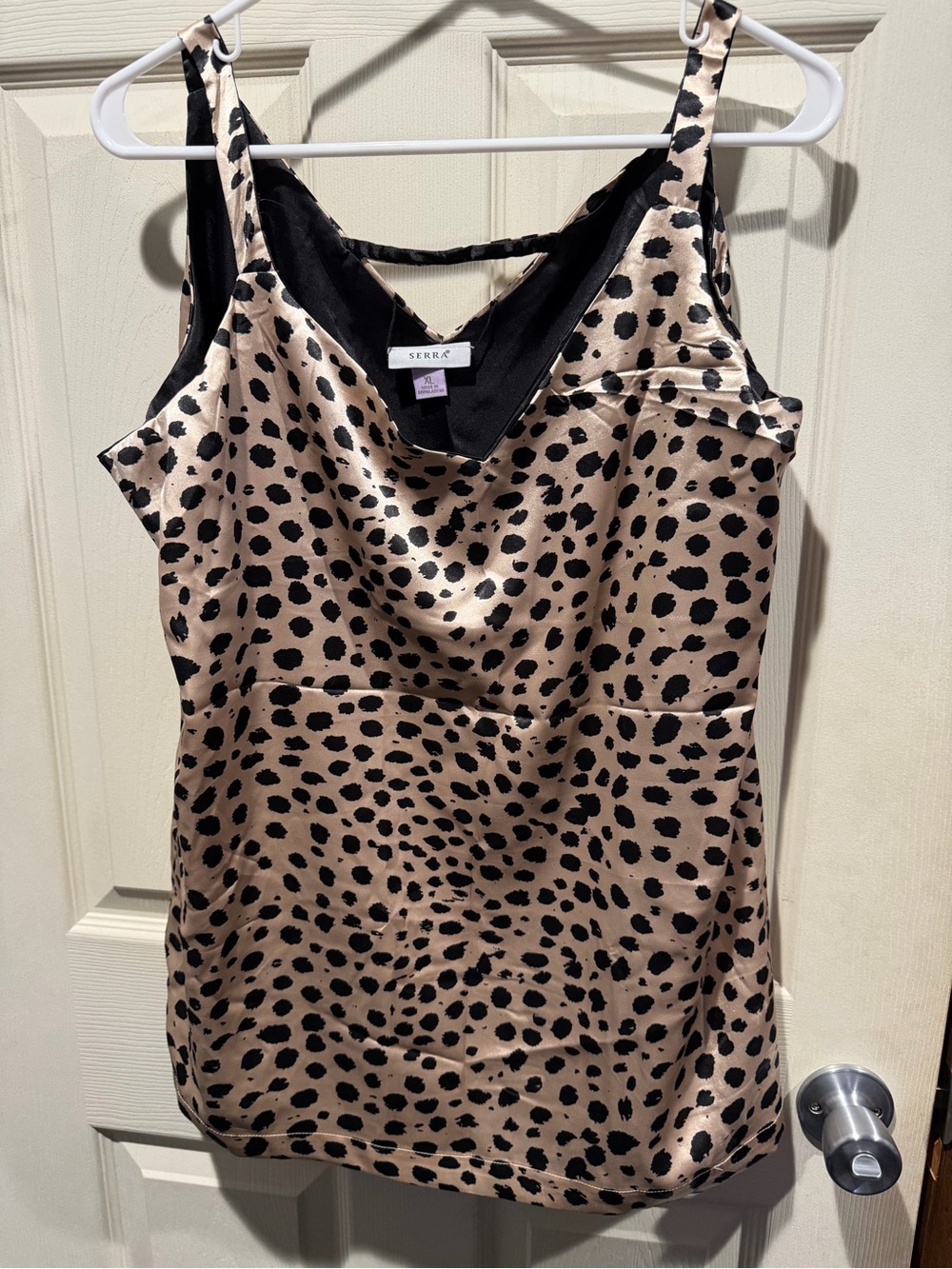 Serra Beige and Black Spotted Satin Tank Top